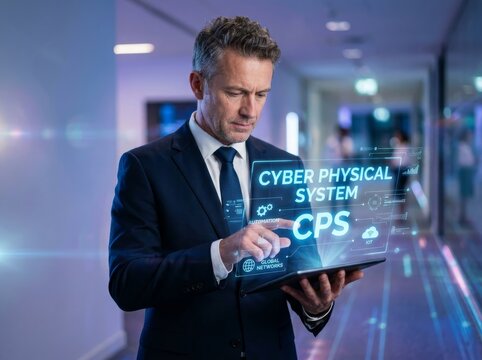 Businessman Interacting With Enterprise Information Management System Digital Interface In Modern Office