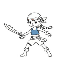 Fototapeta premium Cartoon Pirate Girl Holding a Sword