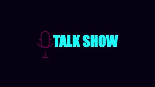 Talk show neon animation with microphone for broadcast media and podcast branding 4k