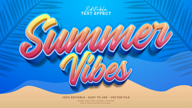 Editable summer text effect, summer vibes 3d vector illustration