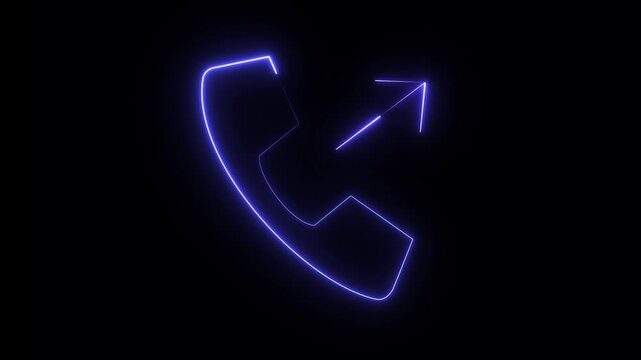 A neon-style graphic of a blue telephone handset with an arrow pointing outward, representing an outgoing call. It is a stock illustration often used for communication or telephony concepts.