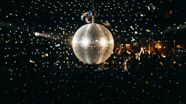  New Year Disco Ball Background, Glamorous Sparkling Party Reflection with Copy
Space
