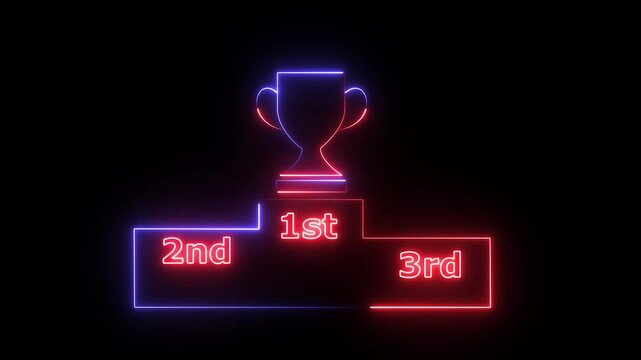 A stock video motion graphic featuring a glowing neon line animation of a winner's podium. It displays the 1st, 2nd, and 3rd place positions on a black background.