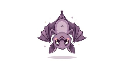 Fototapeta premium Hanging bat cartoon illustration with sparkle details on white background
