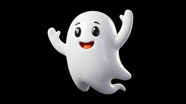 Cute cartoon ghost character jumping with joy