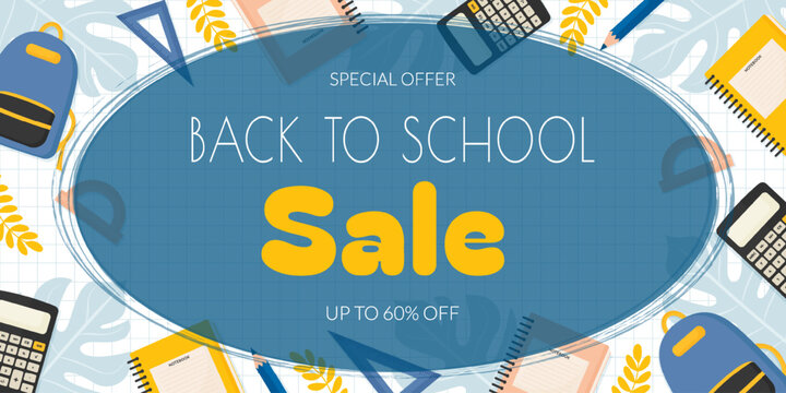 Back to school sale special offer banner vector illustration.