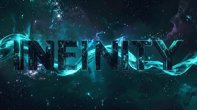 Icy crystal infinity text floating in deep space.
