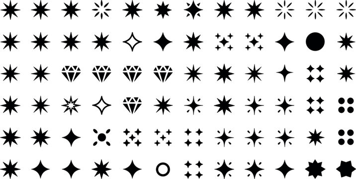 Sparkle icons vector set isolated on white background star sparkle diamond shine burst magic flare elements collection