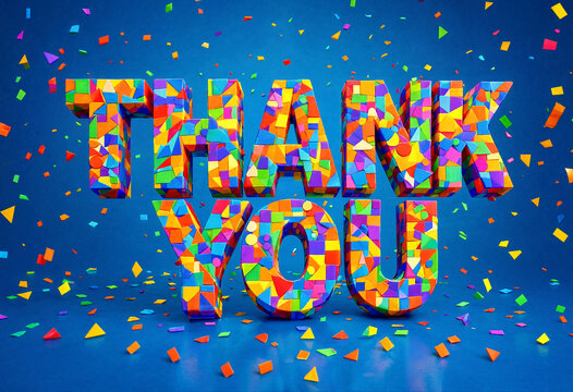 Colorful thank you text with vibrant confetti explosion in a festive and cheerful design style