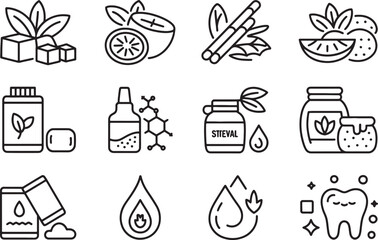 Fototapeta premium Collection of natural ingredients and healthrelated icons isolated on transparent background