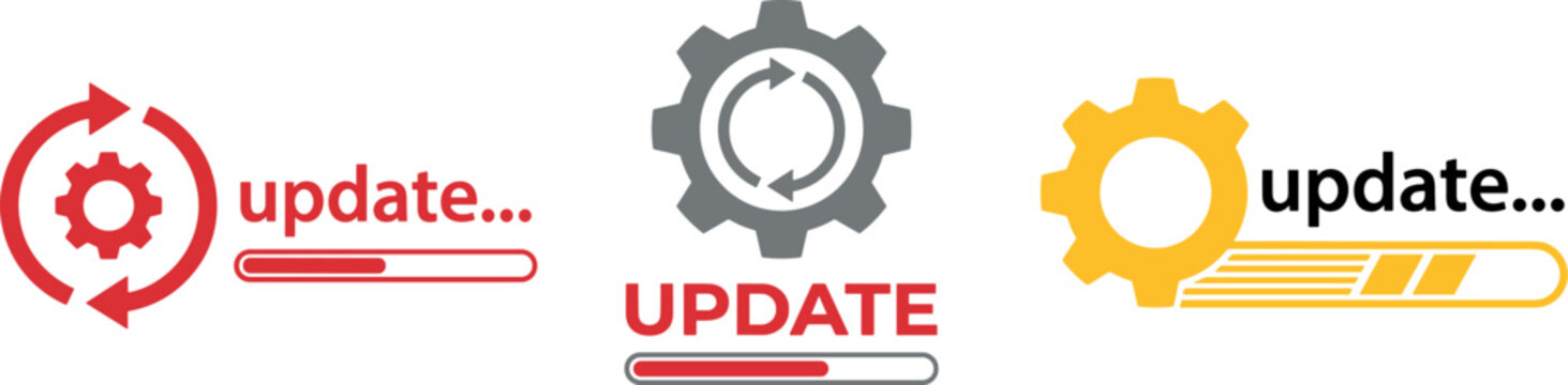 System update icon set isolated on white background loading bar with gear cogwheel process progress vector