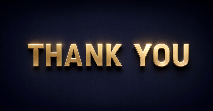 Golden shiny thank you text with elegant lighting effects perfect for appreciation cards and presentations