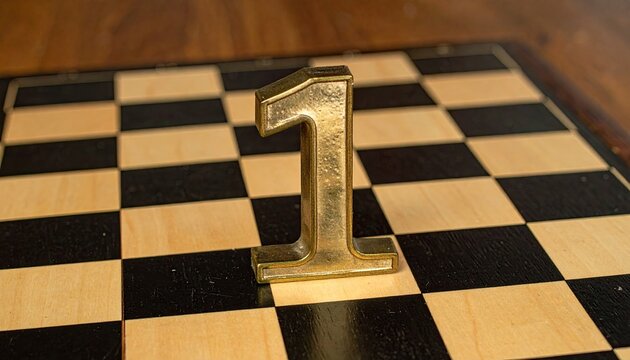 Shiny Gold Number One on Checkerboard Board