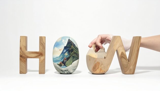 Wooden Letters H O N W with Painted Rock Substitution