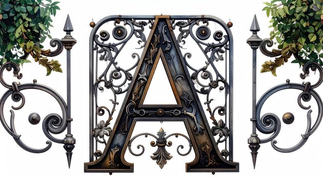 Ornate Metal a Letter Emblem with Decorative Scrollwork