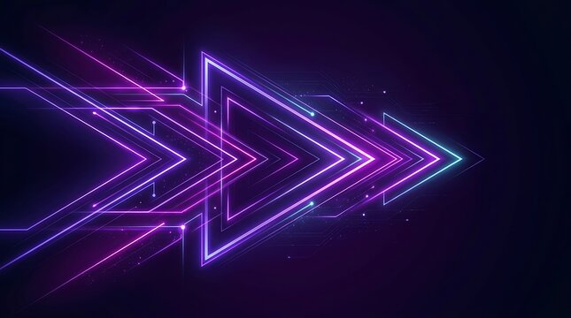 Abstract glowing chevron pointer design featuring bright ultraviolet light trails for tech concepts