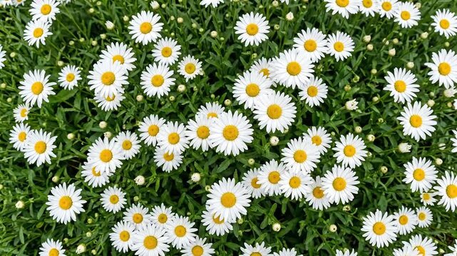 Lush field of blooming white daisy flowers in a sunny summer garden