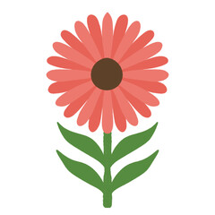 Fototapeta premium Minimalist Pink Flower with Green Leaves Graphic Vector Art
