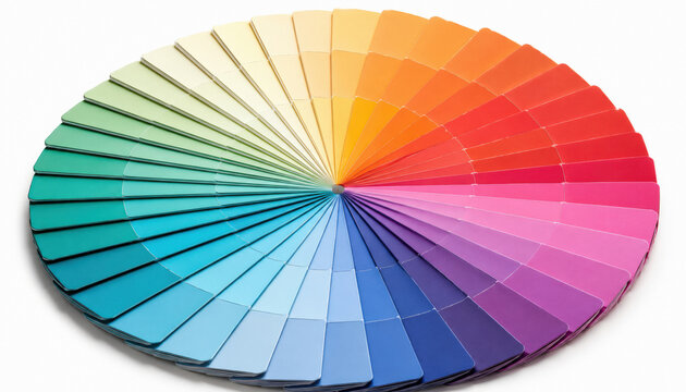 Circular color swatch fan with complete rainbow palette on white