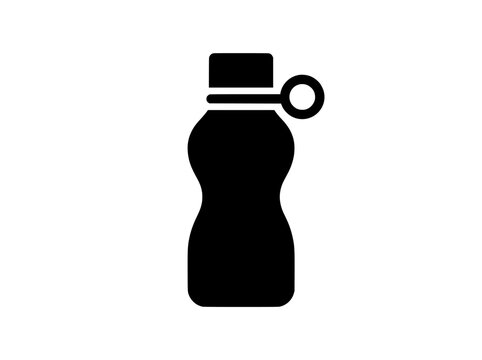Minimalist water bottle icon vector, black silhouette of reusable sports flask, plastic drink container symbol for fitness and hydration