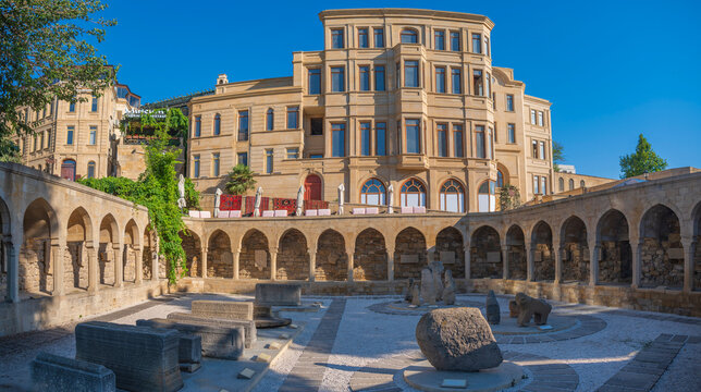 Market Square archaeological site in Baku old town with copy space