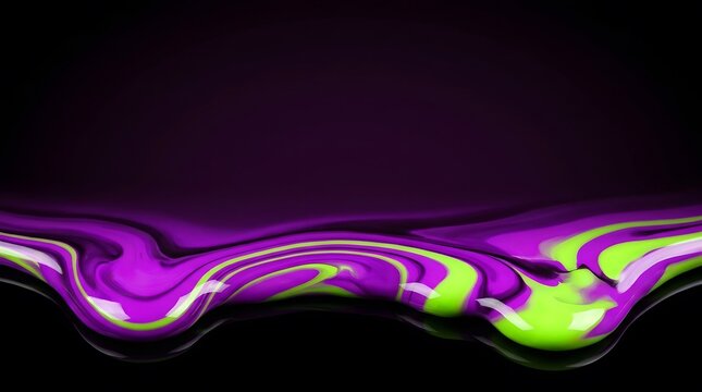 Abstract Digital Fluid Art with Vibrant Purple and Green Swirls on Black Background