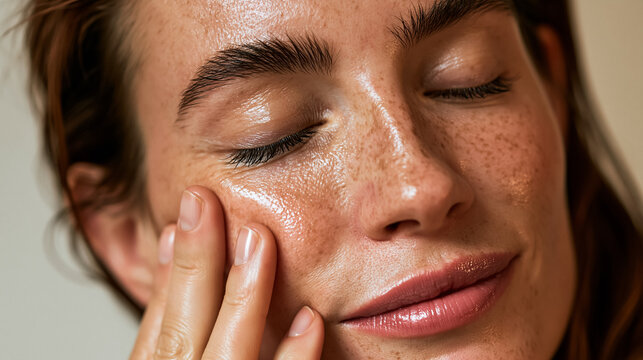 Close Up Beauty Portrait of Woman with Natural Freckled Skin
