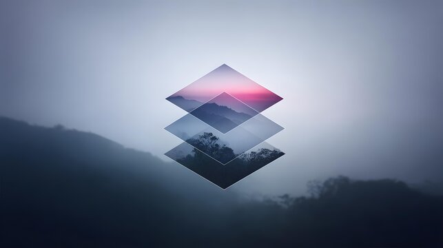 composed of layered planes creating a stylized depth effect