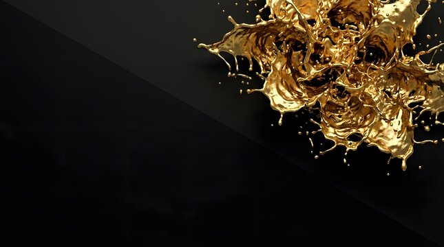 Abstract Golden Liquid Splash on Dark Minimalist Background