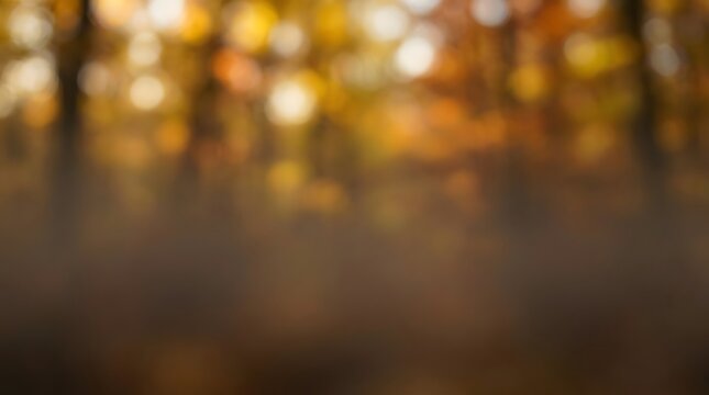 Abstract Autumn Forest Background With Soft Golden Sunlight Bokeh And Atmospheric Mist Texture