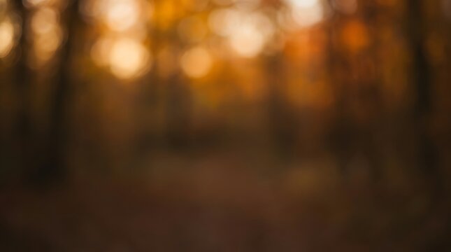 Abstract Autumn Forest Background With Soft Golden Sunlight Bokeh And Atmospheric Mist Texture