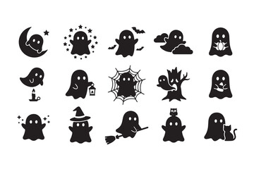 Obraz premium Set of 15 Halloween Ghost Silhouettes for Design Projects