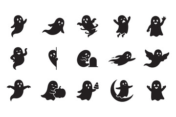 Fototapeta premium Set of cute ghost characters for Halloween design and decoration
