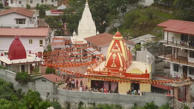 High Angle Aerial View of Kainchi Dham Neem Karoli Baba Ashram near Nainital Uttarakhand India