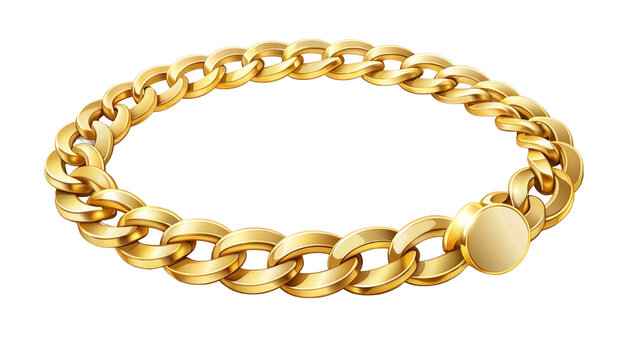 Gold Chain Bracelet: A luxurious, thick gold chain bracelet with interlocking links and a smooth, round charm lies against a clean backdrop, exuding elegance and sophistication.