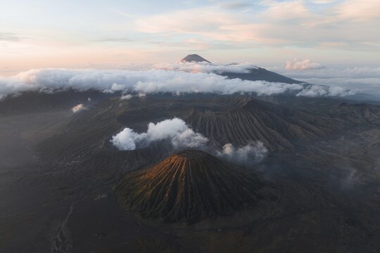 Aerial view of Mount Bromo volcanic crater, East Java, Indonesia