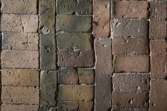 Detailed view, floor with old earth-colored bricks crisscrossed by cracks, church, Husby Church, Husby, Holstebro Municipality, Denmark