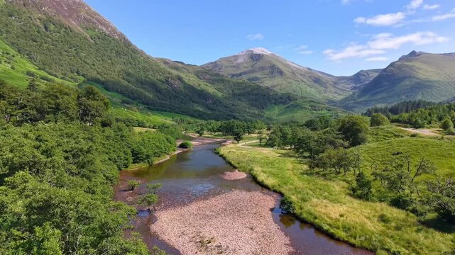 The Water of Nevis flowing through the valley of Glen Nevis in the Scottish Highlands