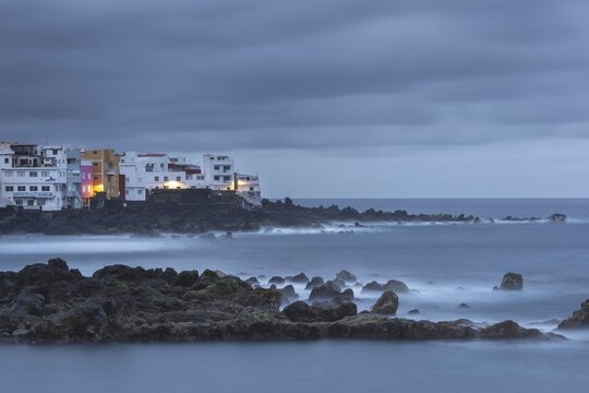 Playa Maria Jim&eacute;nez in front of sunrise, Puerto de la Cruz, Tenerife, Canary Islands, Spain