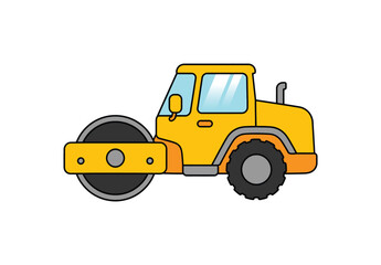 Naklejka premium Yellow Road Roller Construction Vehicle Cartoon Illustration.