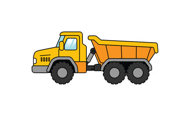 Fototapeta premium Yellow Dump Truck Cartoon Illustration Isolated on White Background.