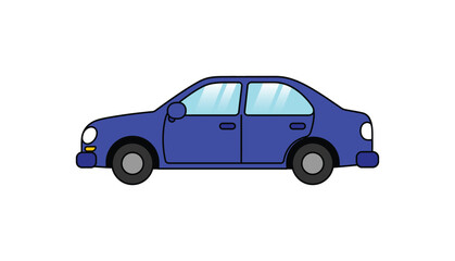 Naklejka premium Simple Blue Sedan Car Illustration on White Background.