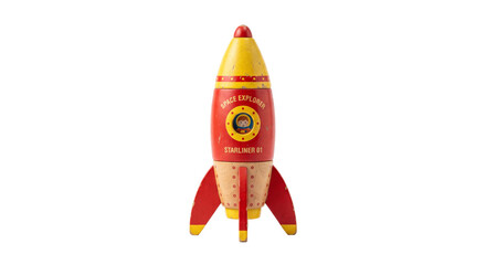 Vintage wooden toy rocket ship with astronaut window and fins © Sapphire