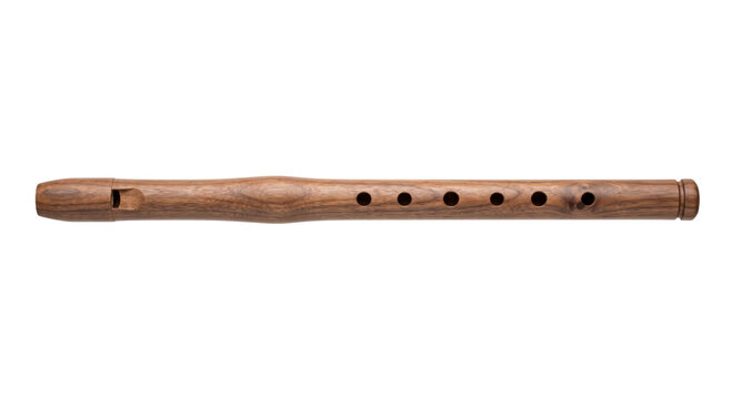 Handcrafted wooden recorder flute with six finger holes and a mouthpiece