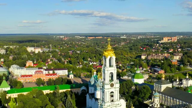 Sergiev Posad, Russia. The Trinity-Sergius Lavra is the largest male monastery of the Russian Orthodox Church with a long history. Located in the center of the city of Sergiev Posad. Sunset light. Dr