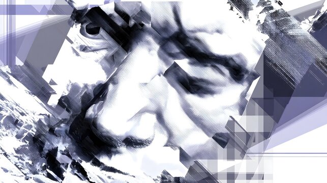 abstract face dissolving into particles and light fragments, transformation concept, vibrant colors