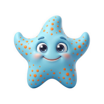 Cute 3d cartoon starfish with orange spots isolated on transparent background