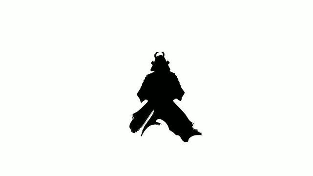Dynamic Japanese ink wash stroke transforming into a detailed samurai warrior silhouette in minimalist monochrome motion graphics perfect for modern cultural commercial use cases