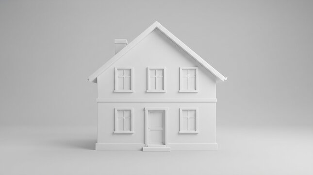 White 3D house model on plain background. Minimalist architectural concept of a new home.