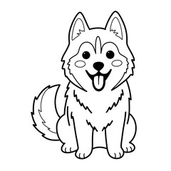 Cute Smiling Siberian Husky Dog Line Art Coloring Page Illustration © Jamper